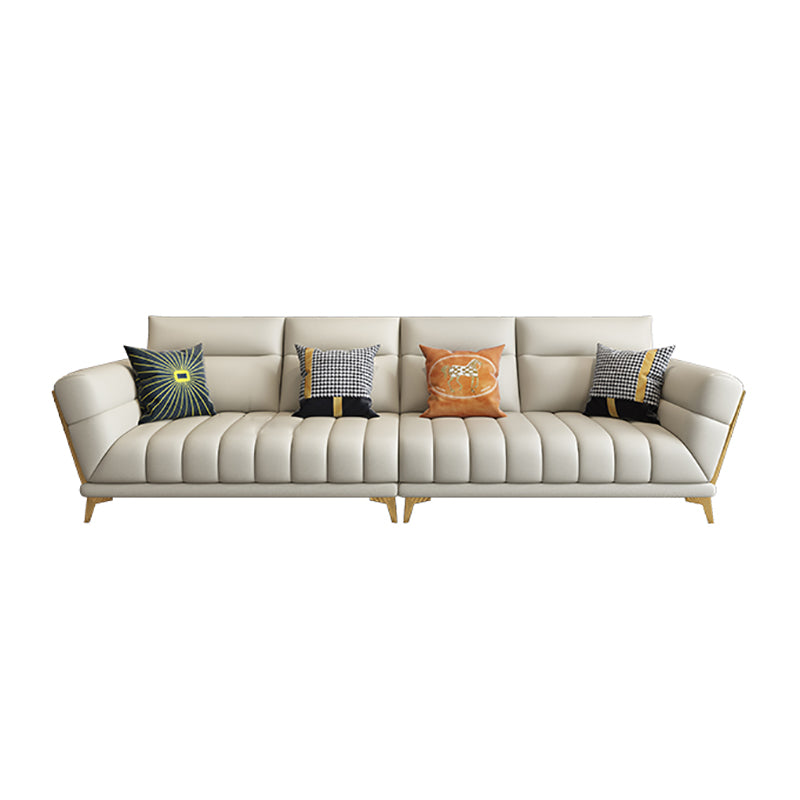 Solid Wood Glam Genuine Leather Flared Arm Sofa with Pillows