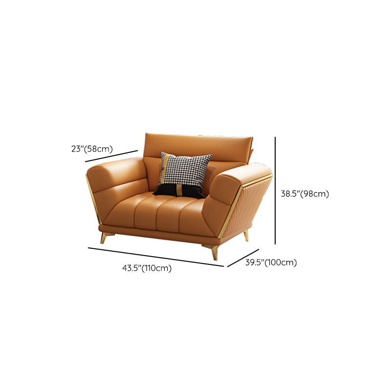 Solid Wood Glam Genuine Leather Flared Arm Sofa with Pillows