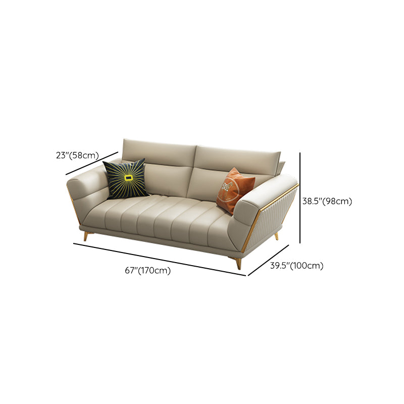 Solid Wood Glam Genuine Leather Flared Arm Sofa with Pillows
