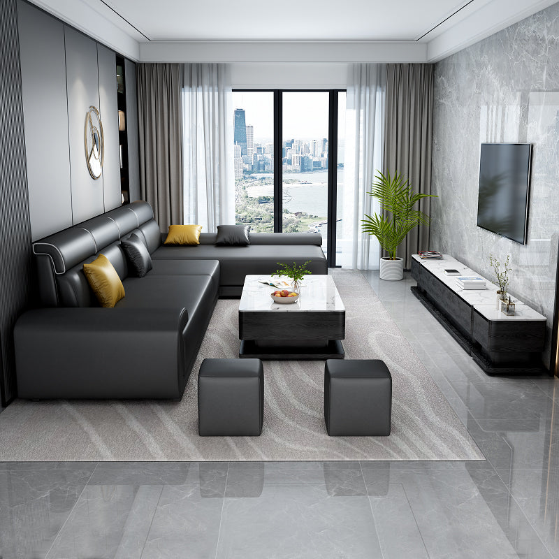 4-seat Contemporary Fabric/Faux Leather Pillow Top Arm Sofa for Living Room