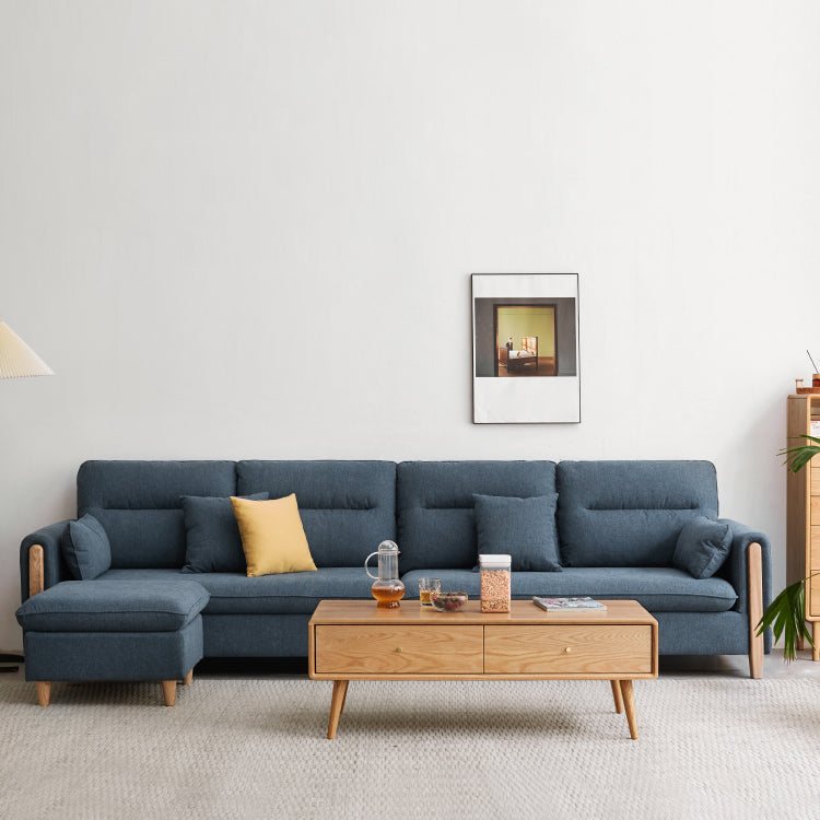 Solid Wood Square Arm Contemporary Fabric Sofa for Living Room