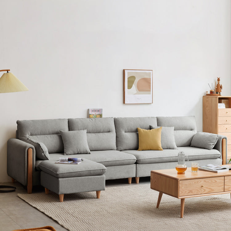 Solid Wood Square Arm Contemporary Fabric Sofa for Living Room
