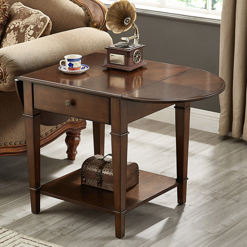 Solid Wood Cocktail Table with Shelf and Drawers Mid-Century Modern