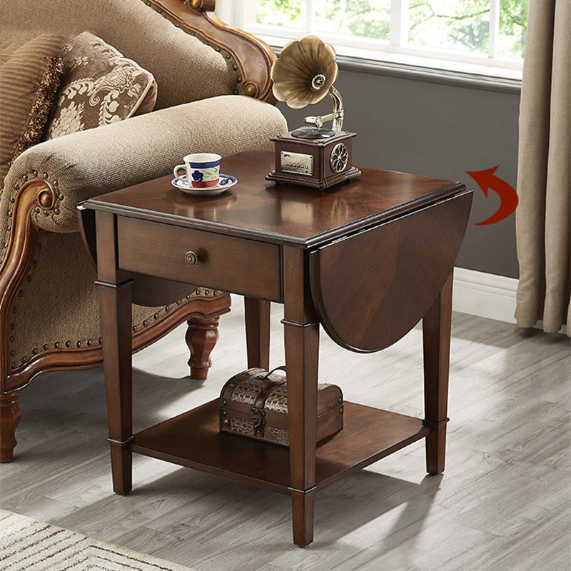 Solid Wood Cocktail Table with Shelf and Drawers Mid-Century Modern