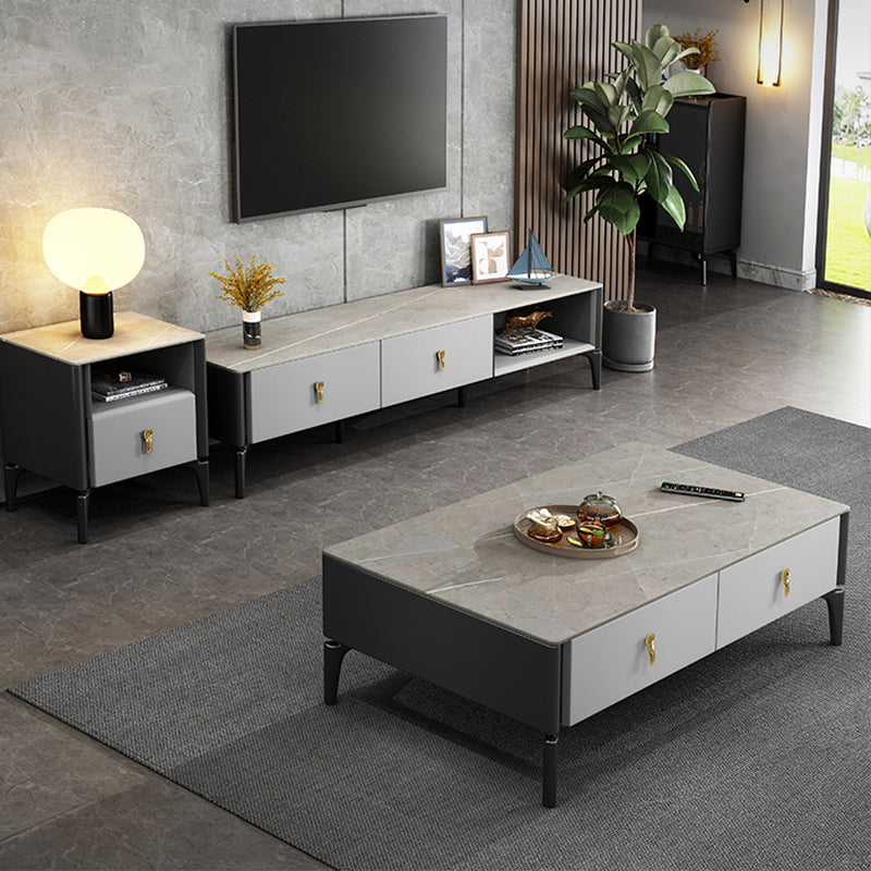 Rectangular Slate 4 Legs Coffee Table Modern 1 Single with 4 Drawers