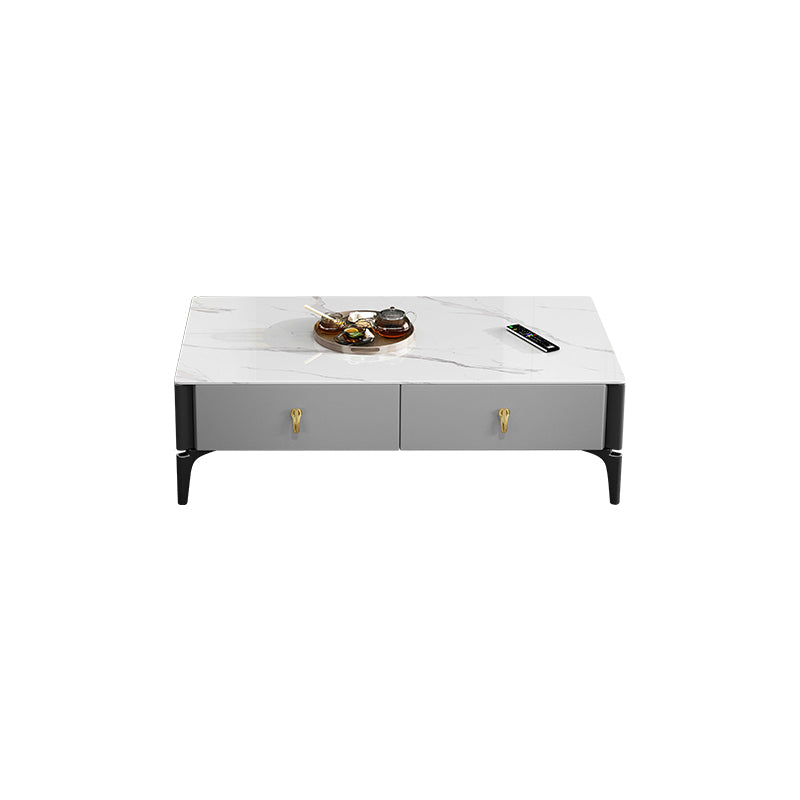 Rectangular Slate 4 Legs Coffee Table Modern 1 Single with 4 Drawers