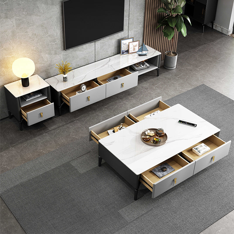Rectangular Slate 4 Legs Coffee Table Modern 1 Single with 4 Drawers