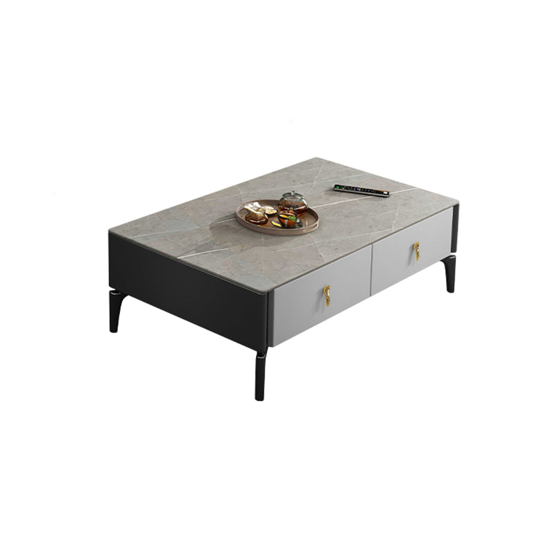 Rectangular Slate 4 Legs Coffee Table Modern 1 Single with 4 Drawers
