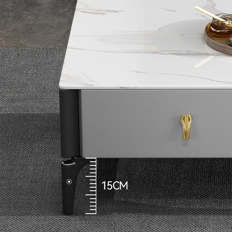 Rectangular Slate 4 Legs Coffee Table Modern 1 Single with 4 Drawers