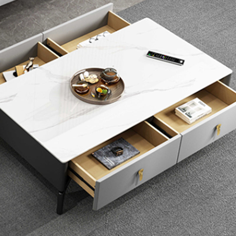 Rectangular Slate 4 Legs Coffee Table Modern 1 Single with 4 Drawers