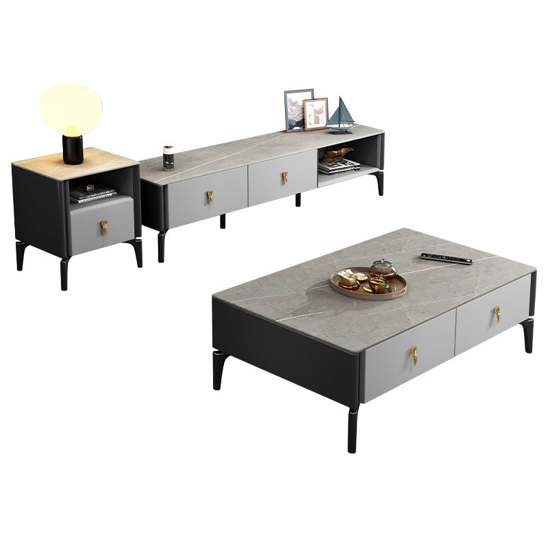 Rectangular Slate 4 Legs Coffee Table Modern 1 Single with 4 Drawers