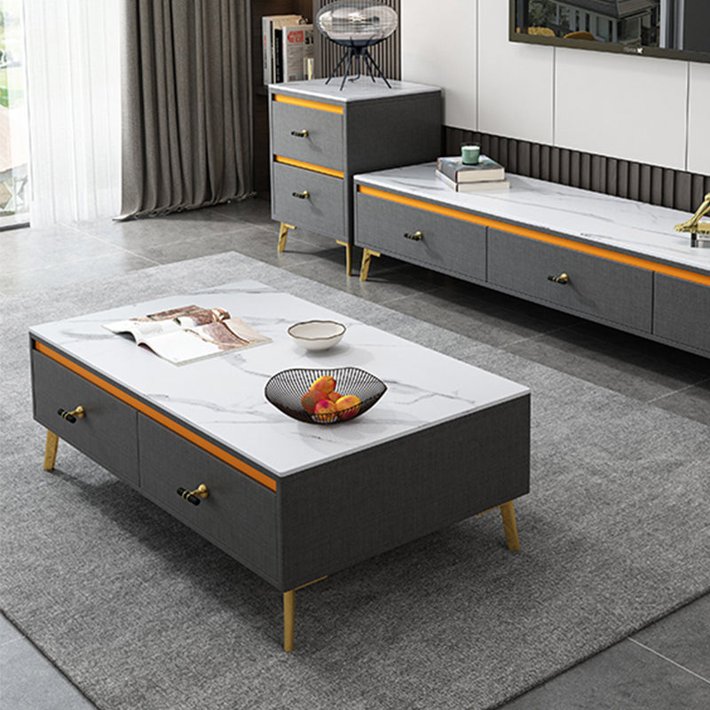 Contemporary Rectangle Stone Cocktail Table Slate with 4 Drawers