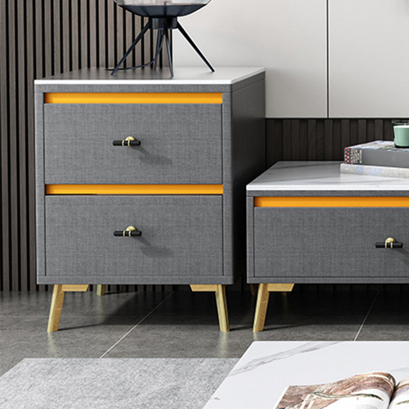 Contemporary Rectangle Stone Cocktail Table Slate with 4 Drawers