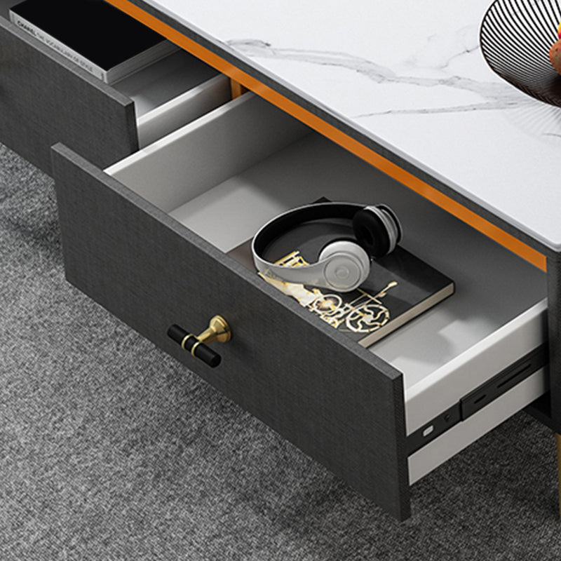 Contemporary Rectangle Stone Cocktail Table Slate with 4 Drawers