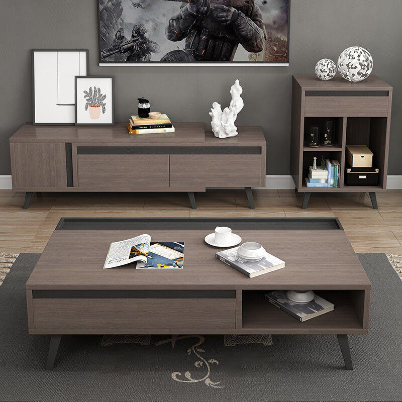 Modern 4 Legs Rectangle Cocktail Table in Wood with a Drawers