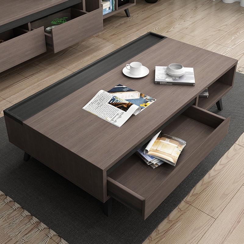 Modern 4 Legs Rectangle Cocktail Table in Wood with a Drawers