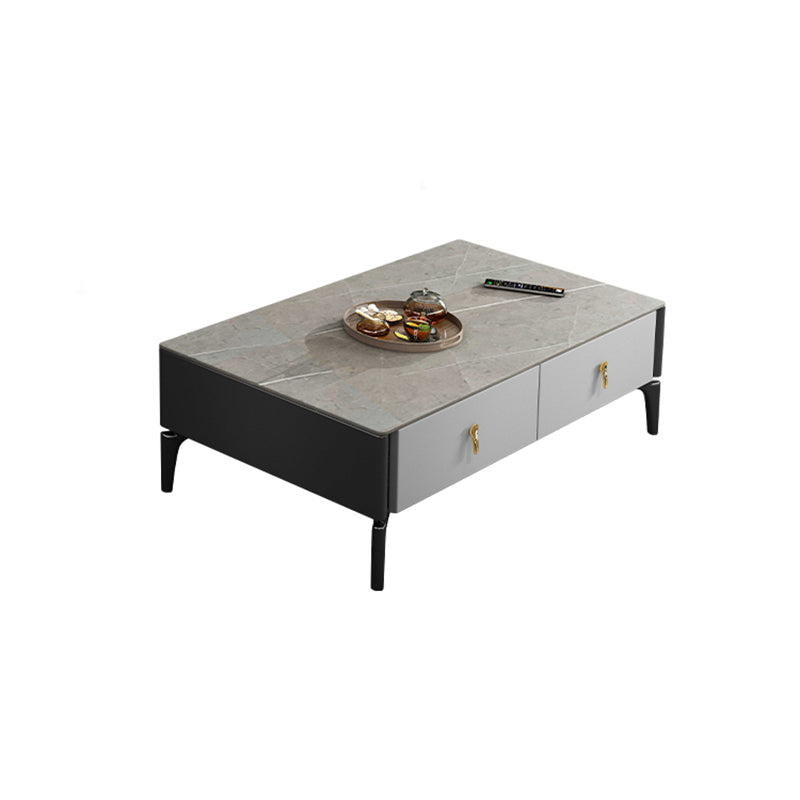 Contemporary Cocktail Table White 4 Legs Stone Top Coffee Table