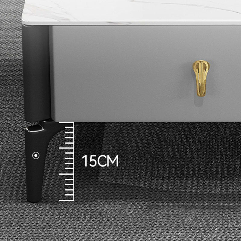 Contemporary Cocktail Table White 4 Legs Stone Top Coffee Table