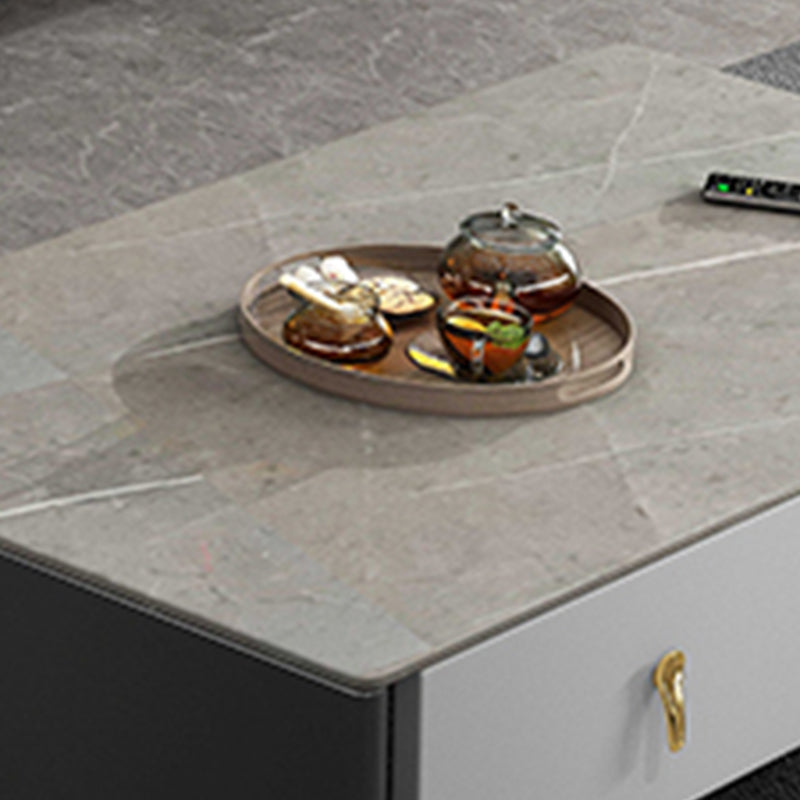 Contemporary Cocktail Table White 4 Legs Stone Top Coffee Table