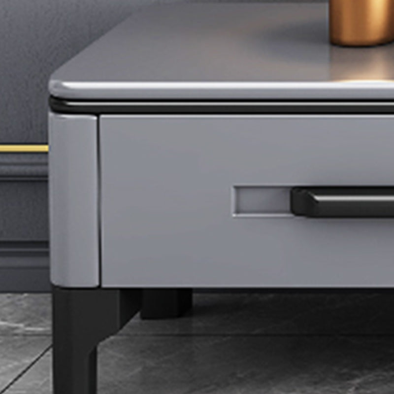 Contemporary Cocktail Table Stone Rectangle Top 4 Legs with 8 Drawers