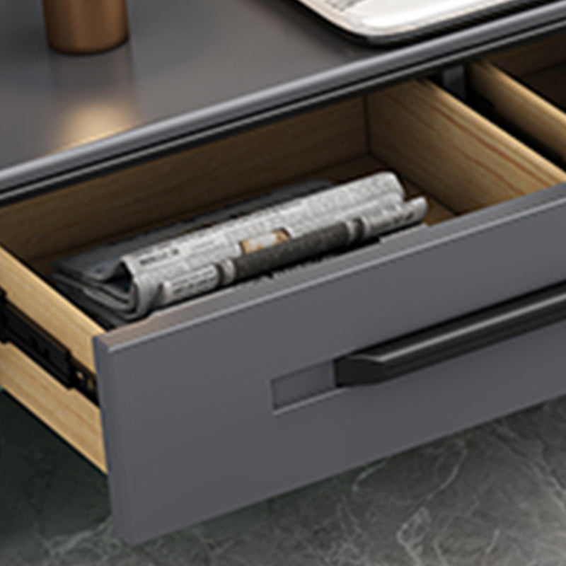 Contemporary Cocktail Table Stone Rectangle Top 4 Legs with 8 Drawers