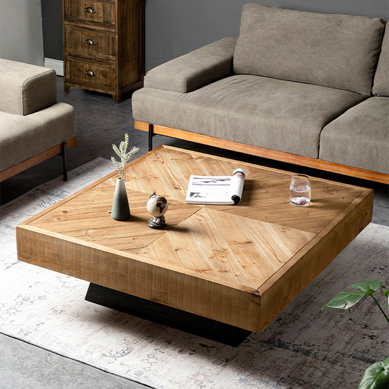 Scandinavian Block Coffee Cocktail Table in Pine Wood Square Shape