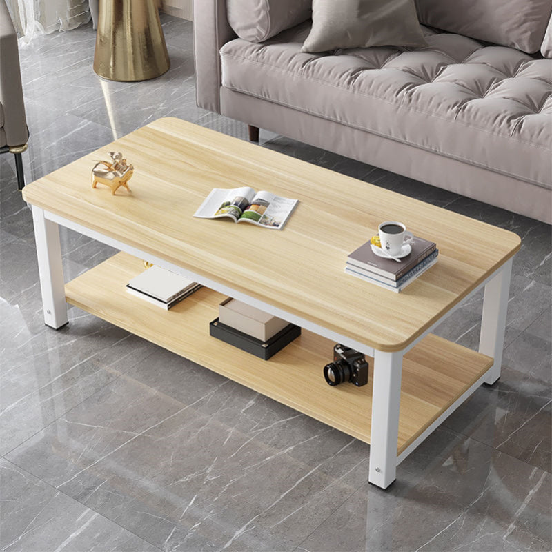 Round Wooden Coffee or End Table Iron Pedestal Base with Storage