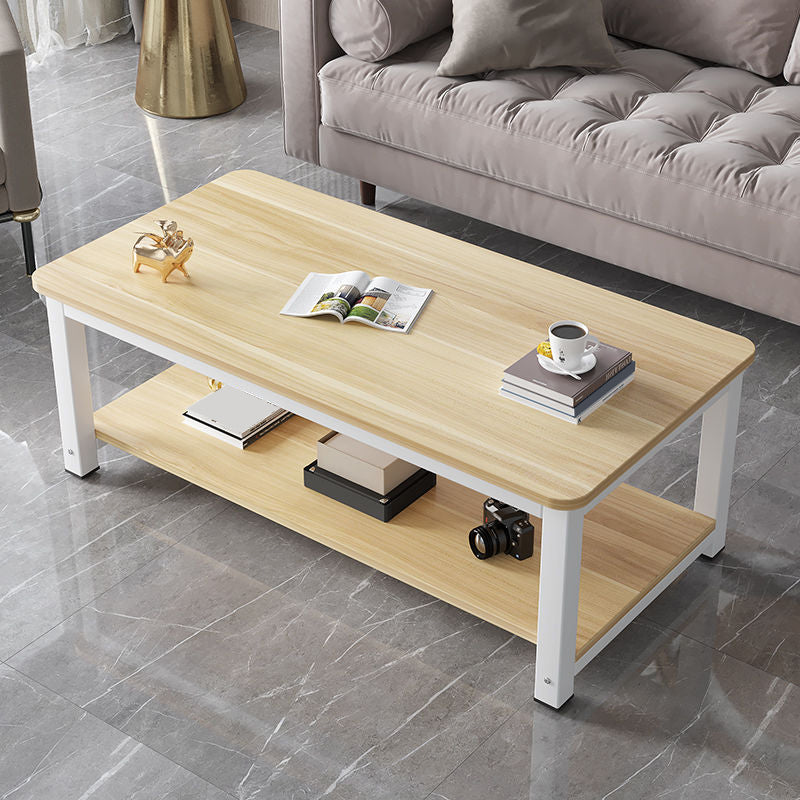 Round Wooden Coffee or End Table Iron Pedestal Base with Storage