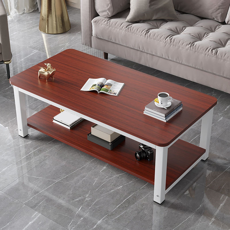 Round Wooden Coffee or End Table Iron Pedestal Base with Storage