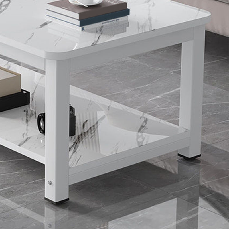 Round Wooden Coffee or End Table Iron Pedestal Base with Storage