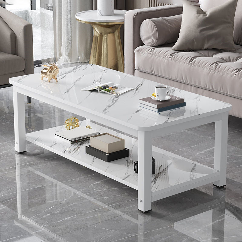 Rectangle Wooden Top Coffee Table with Storage Shelf Modern Style