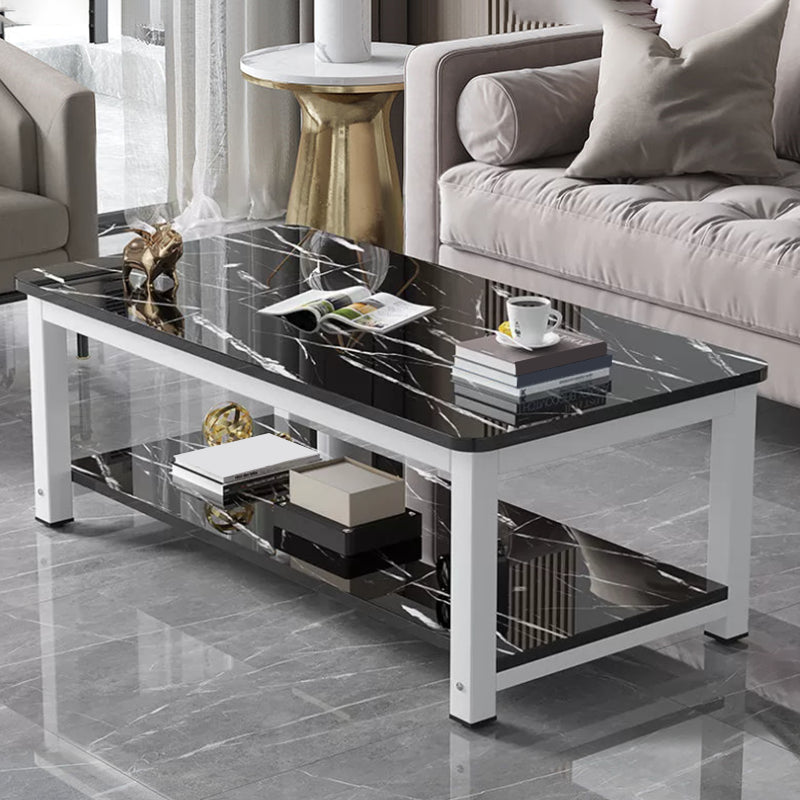 Rectangle Wooden Top Coffee Table with Storage Shelf Modern Style