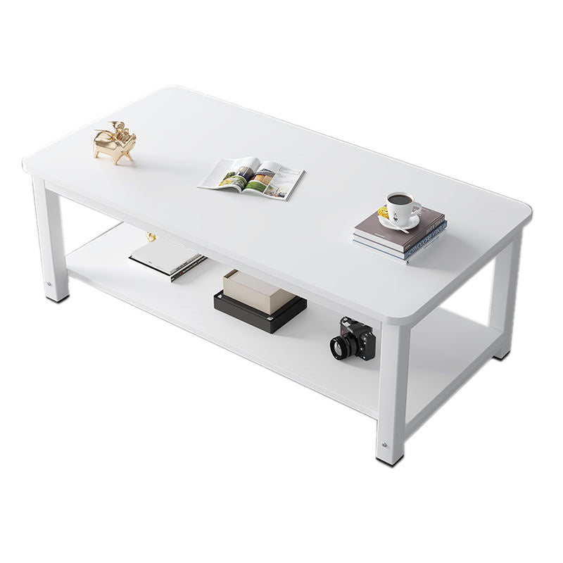 Rectangle Wooden Top Coffee Table with Storage Shelf Modern Style