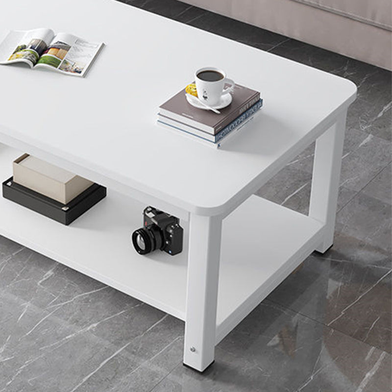 Rectangle Wooden Top Coffee Table with Storage Shelf Modern Style
