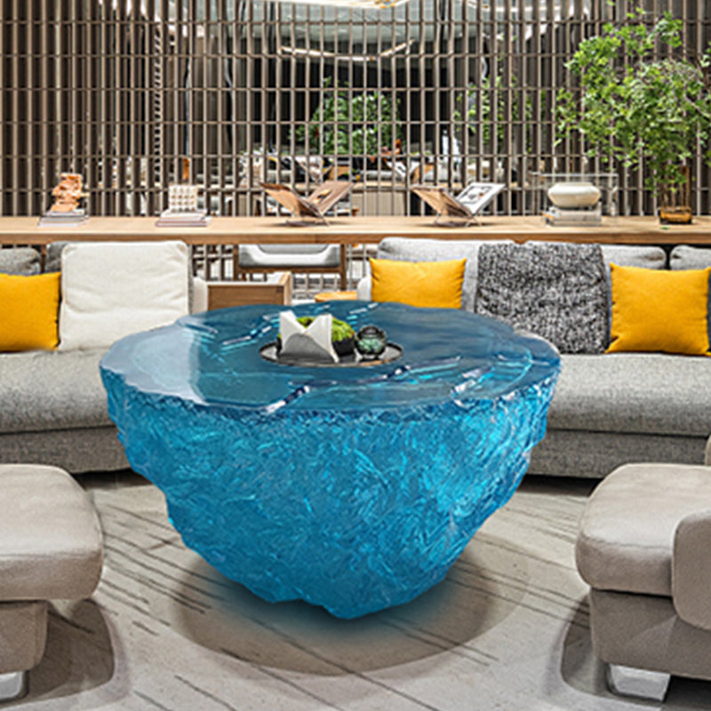 Resin Coffee or End Table Contemporary Round Top with Solid Base