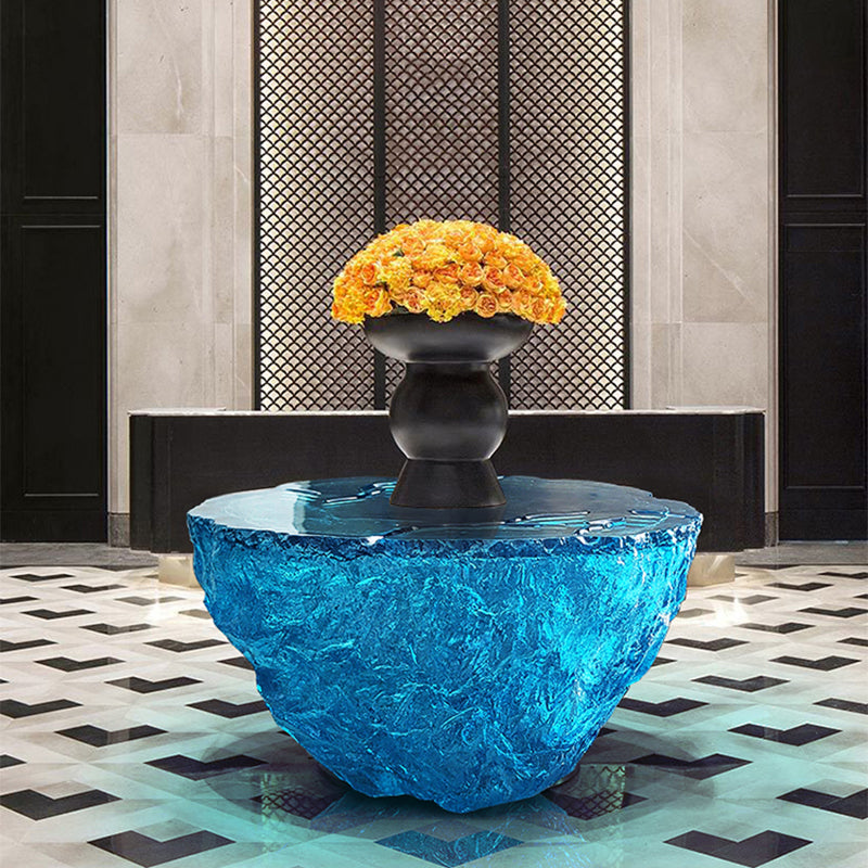Resin Coffee or End Table Contemporary Round Top with Solid Base