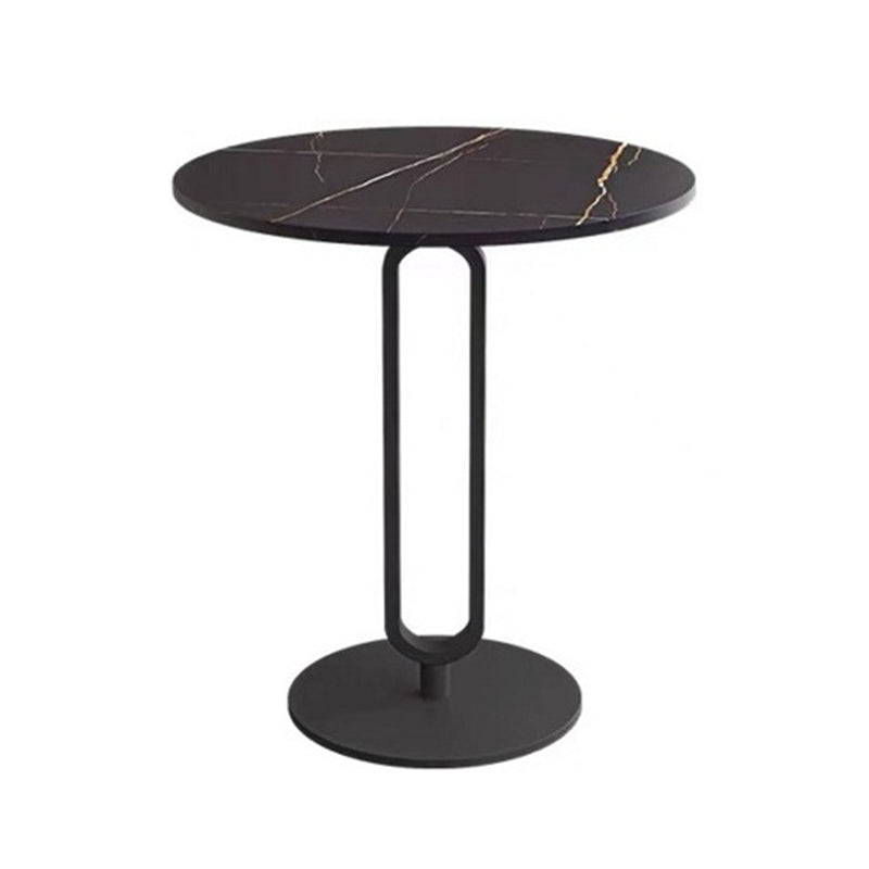Round Stone Top Coffee Table Pedestal Slate with Metal Leg Modern