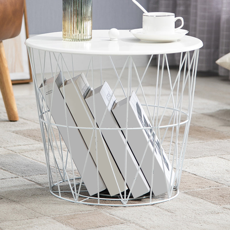 Round Top Cocktail Table with Metal Stogage Base Contemporary