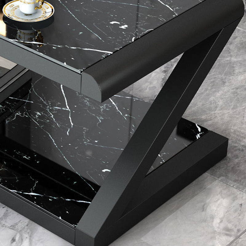 Metal Sled Coffee Table Contemporary Glass Top with Storage Shelf