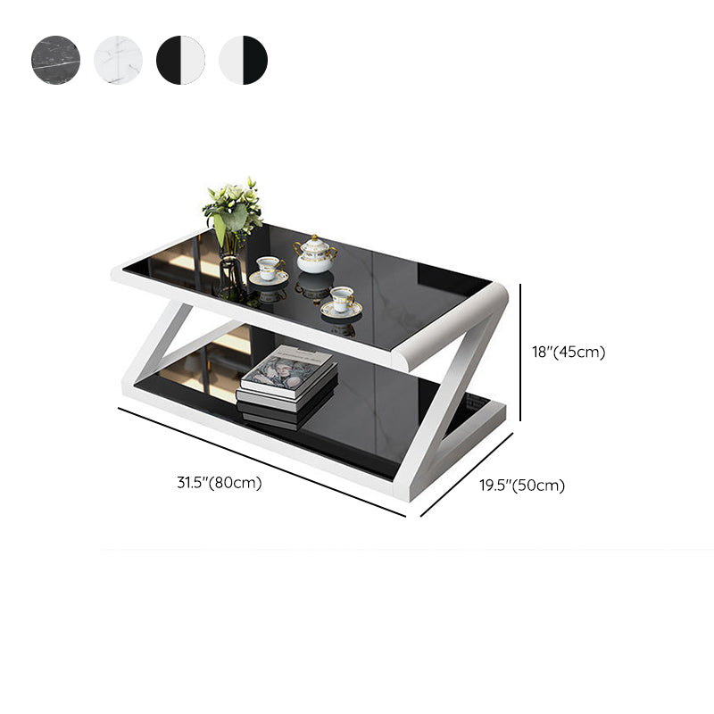 Metal Sled Coffee Table Contemporary Glass Top with Storage Shelf
