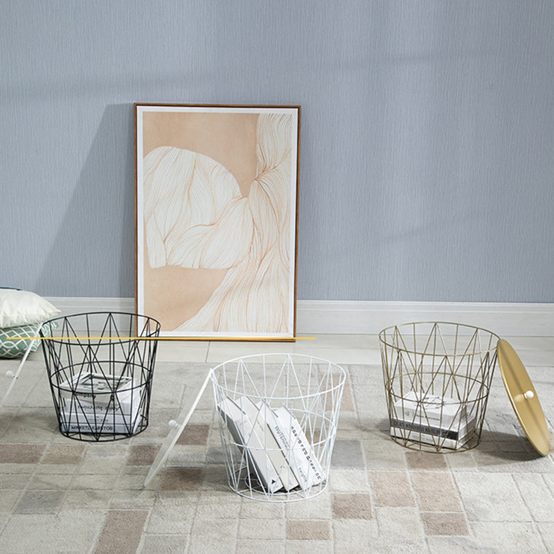 Fram Base Coffee or End Table with Storage Contemporary Metal Round Top