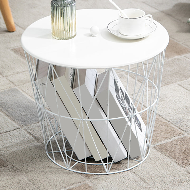 Fram Base Coffee or End Table with Storage Contemporary Metal Round Top