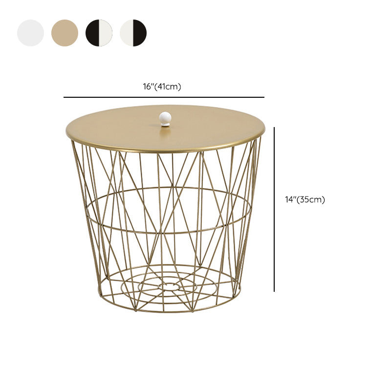 Fram Base Coffee or End Table with Storage Contemporary Metal Round Top