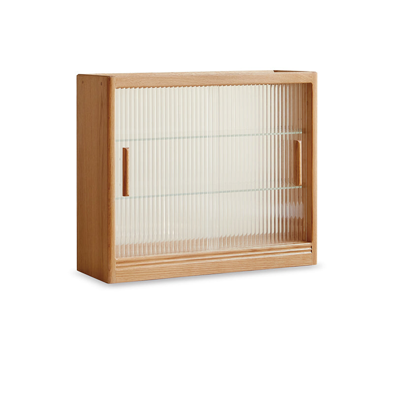 Solid Wood No Distressing Natural Glass Paned Accent Cabinet