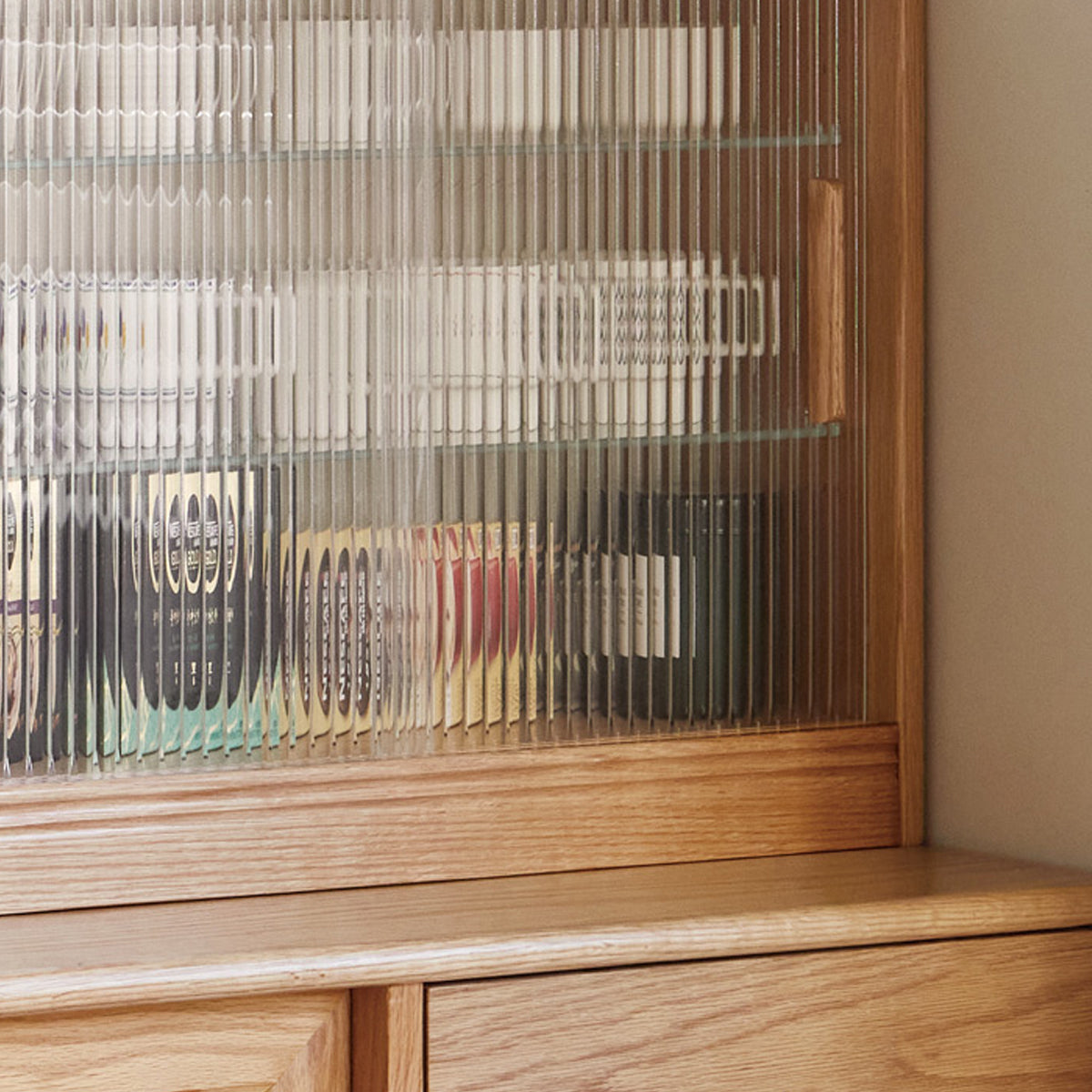 Solid Wood No Distressing Natural Glass Paned Accent Cabinet