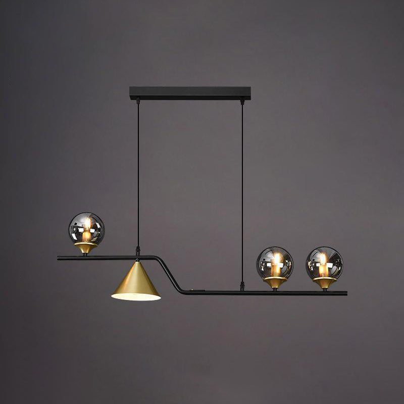 Contemporary Globe Glass Hanging Pendant Lights in Black and Gold for Dining Room