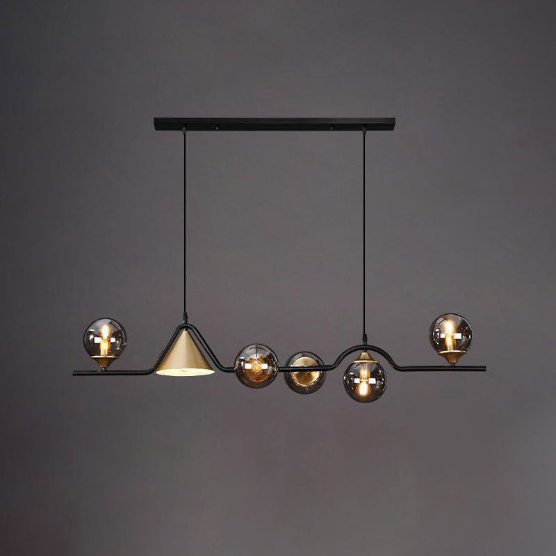 Contemporary Globe Glass Hanging Pendant Lights in Black and Gold for Dining Room