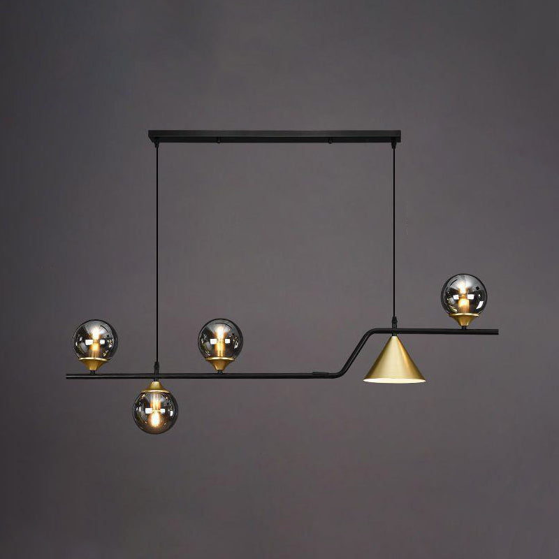 Contemporary Globe Glass Hanging Pendant Lights in Black and Gold for Dining Room