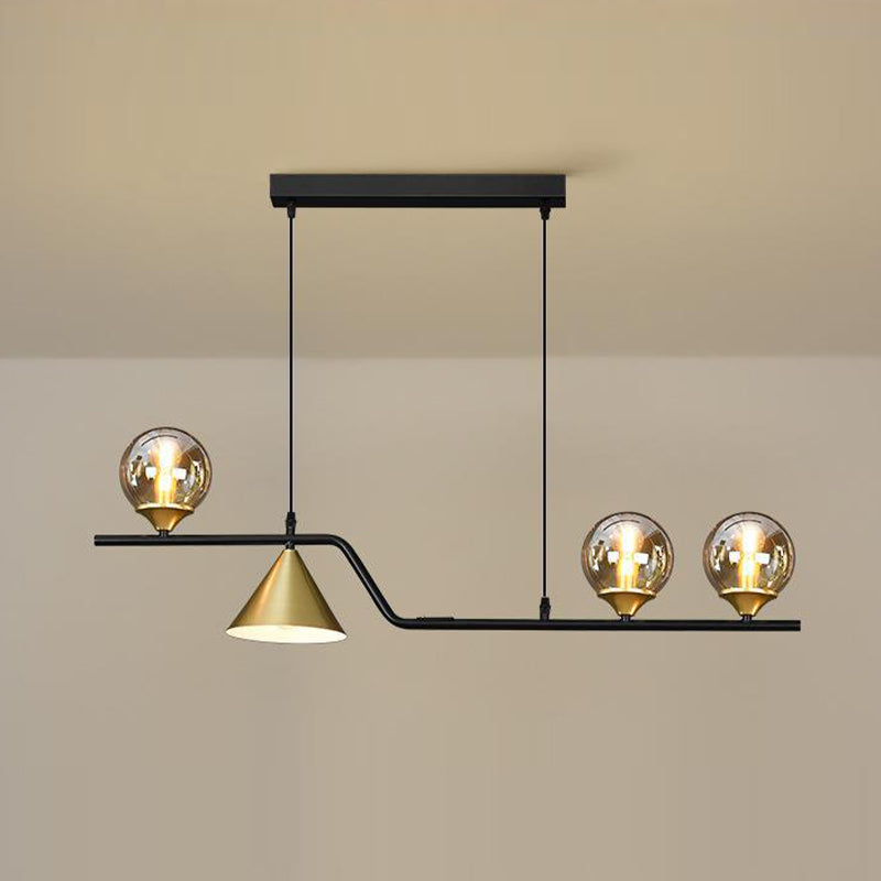 Contemporary Globe Glass Hanging Pendant Lights in Black and Gold for Dining Room