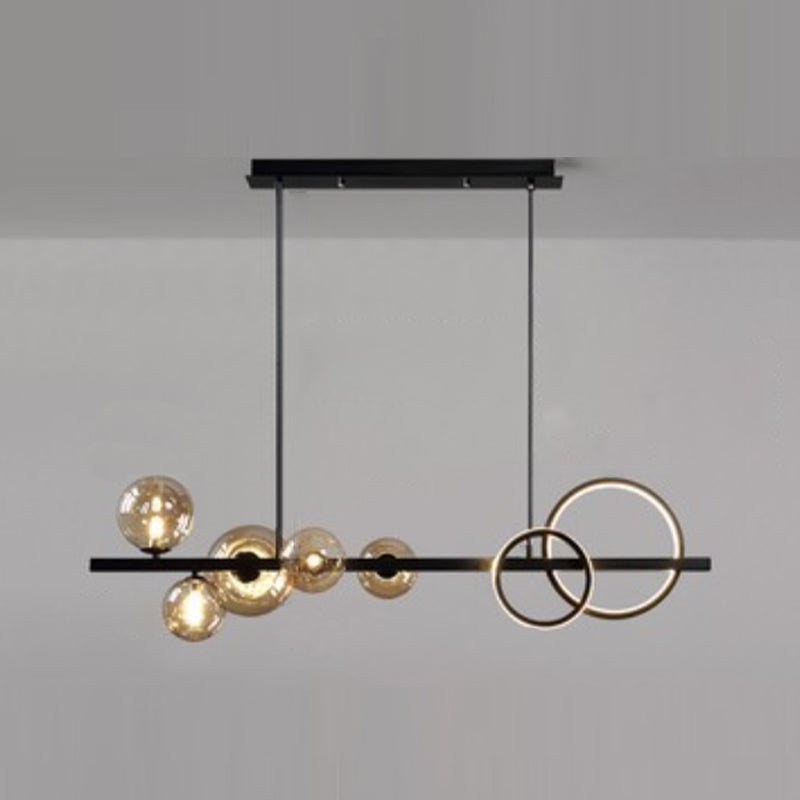 Contemporary Globe Glass Hanging Pendant Lights in Black for Dining Room